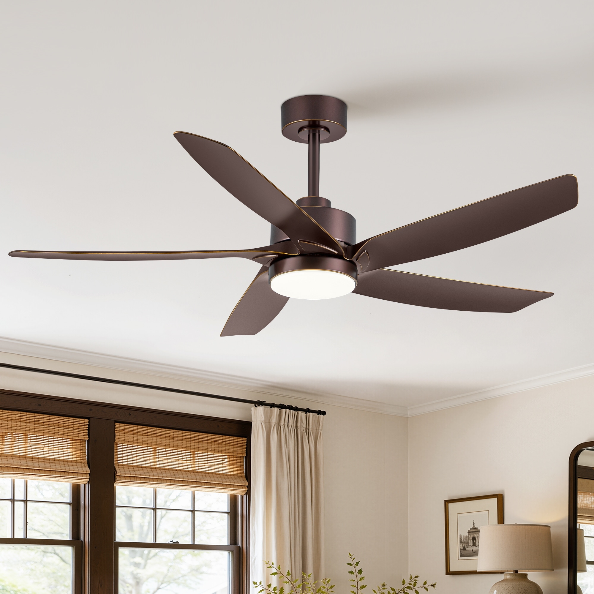 54 Inch Modern Ceiling Fan with LED Light, Oil Rubbed Bronze Finish, Quiet Reversible DC Motor, Remote Control - 54 in