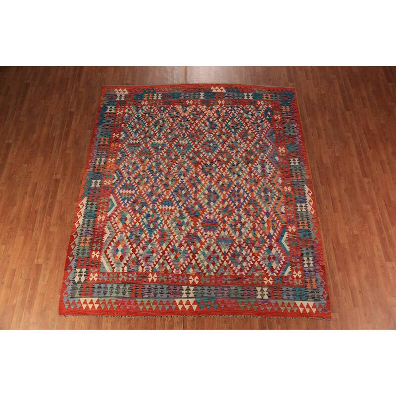 Kilim Oriental Area Rug Flatweave Reversible Wool Carpet - 8'7"x 9'10"