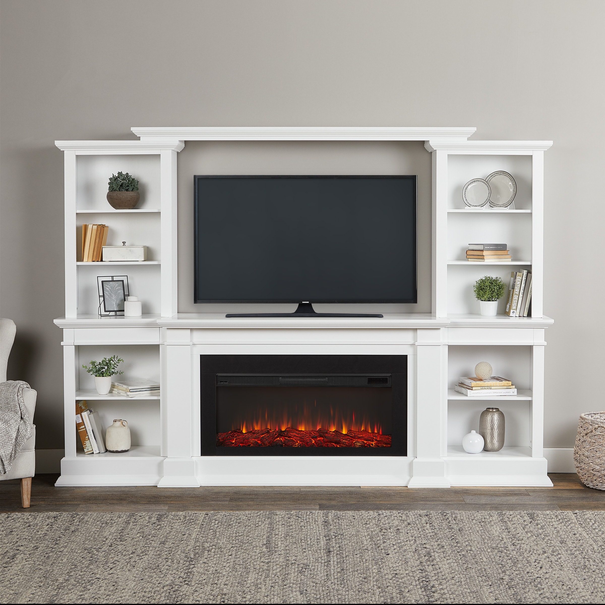 Real Flame Monte Vista Electric TV Stand Fireplace in White 108"