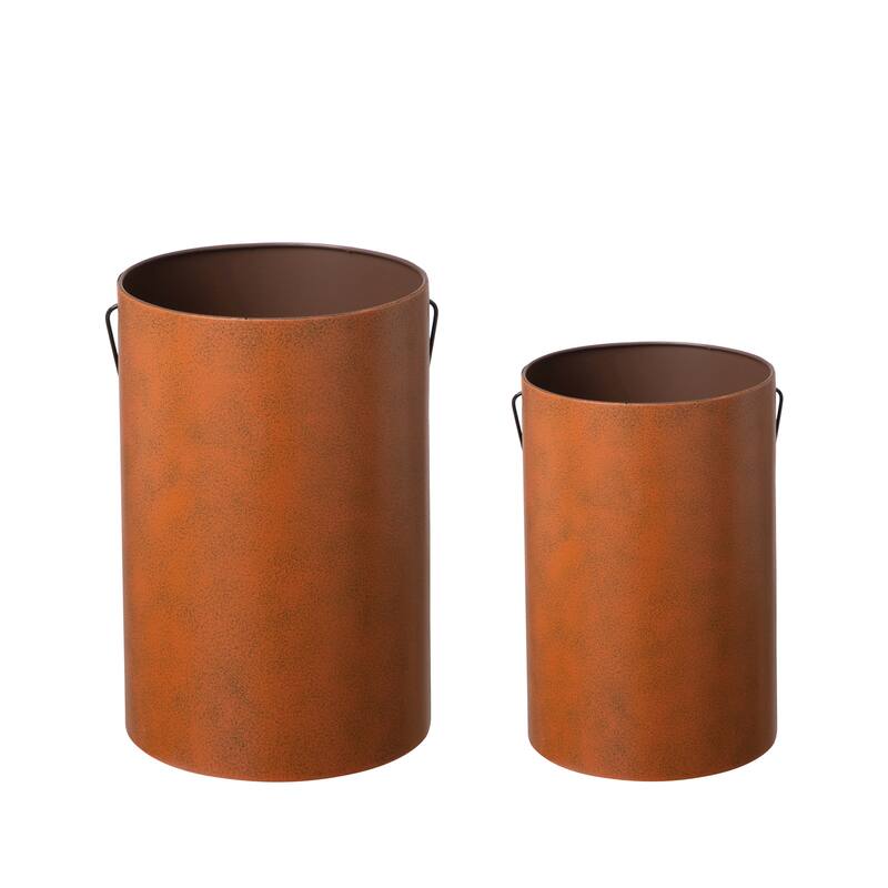 Glitzhome Set of 2 Halloween Metal Jack-O-Lantern Bucket Candle Holder Porch Decor