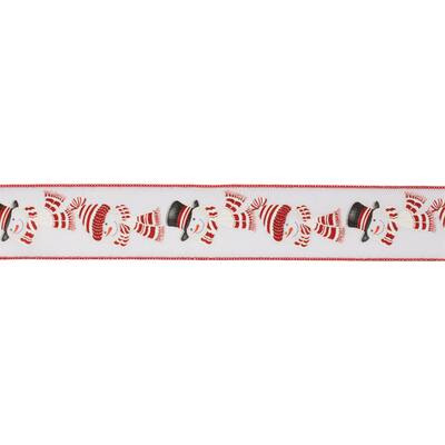 Polyester Iron Glittered Snowman Wired Ribbon Set of 2 for Holiday Decor - 2.5” W x 360” Long