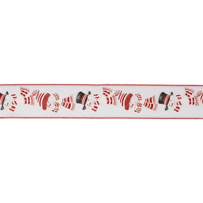 Glittered Snowman Wired Ribbon (Set of 2) - N/A