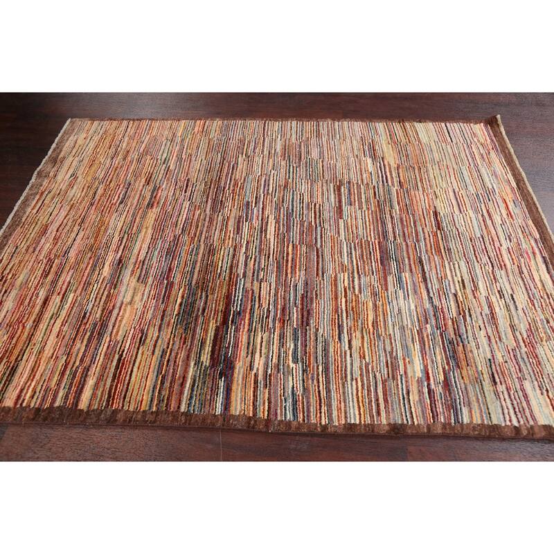 Hand Knotted Oriental 100% Wool Carpet Tribal Contemporary Multi-Colored Gabbeh (kashkoli) Area Rug - 6' 3'' X 4' 7''