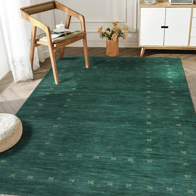 Hand Knotted Wool GREEN Modern Solid Modern Loom Area Rug