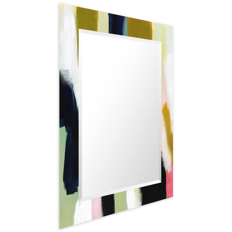 Sunder Rectangular Beveled Wall Mirror on Free Floating Printed Tempered Glass