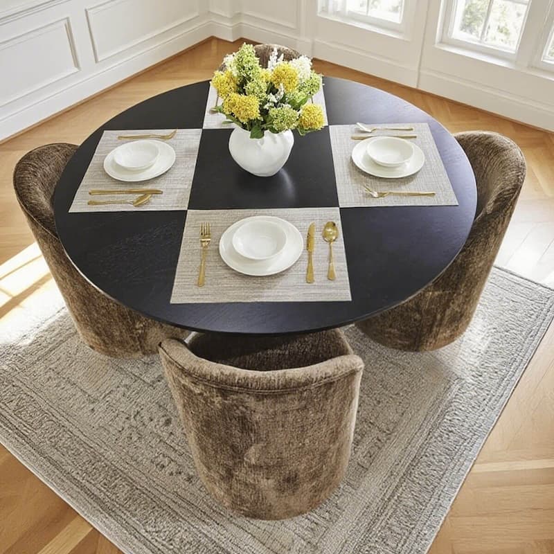 Chenille Upholstered Dining Chair with Castors (Set of 4)