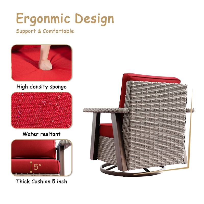 COZYWOR Outdoor Rattan Swivel Rocking Chair With Cushions