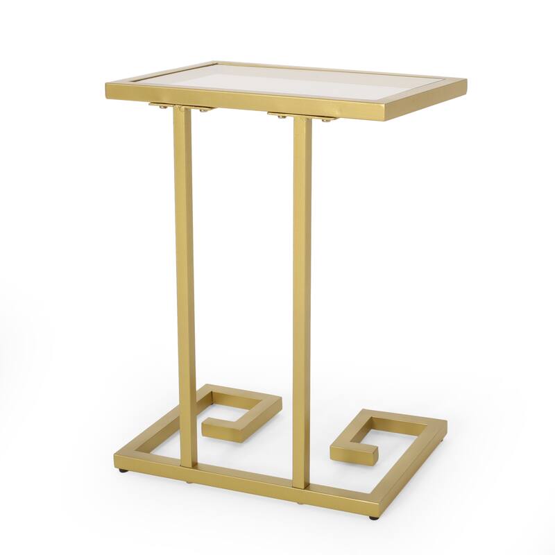 Hickson Indoor Iron and Tempered Glass C Shaped End Table by Christopher Knight Home