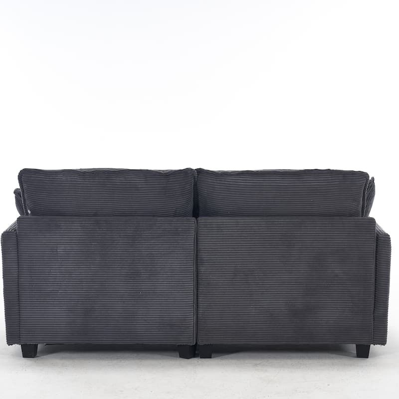 Corduroy Upholstered Loveseat Sofa Deep Seat Modular 2 Seater Couch with Double Cushions and 2 Lumbar Pillows for Living Room