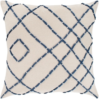 Artistic Weavers Kelby Cream & Navy Hand Embroidered Throw Pillow Cover (18" x 18")