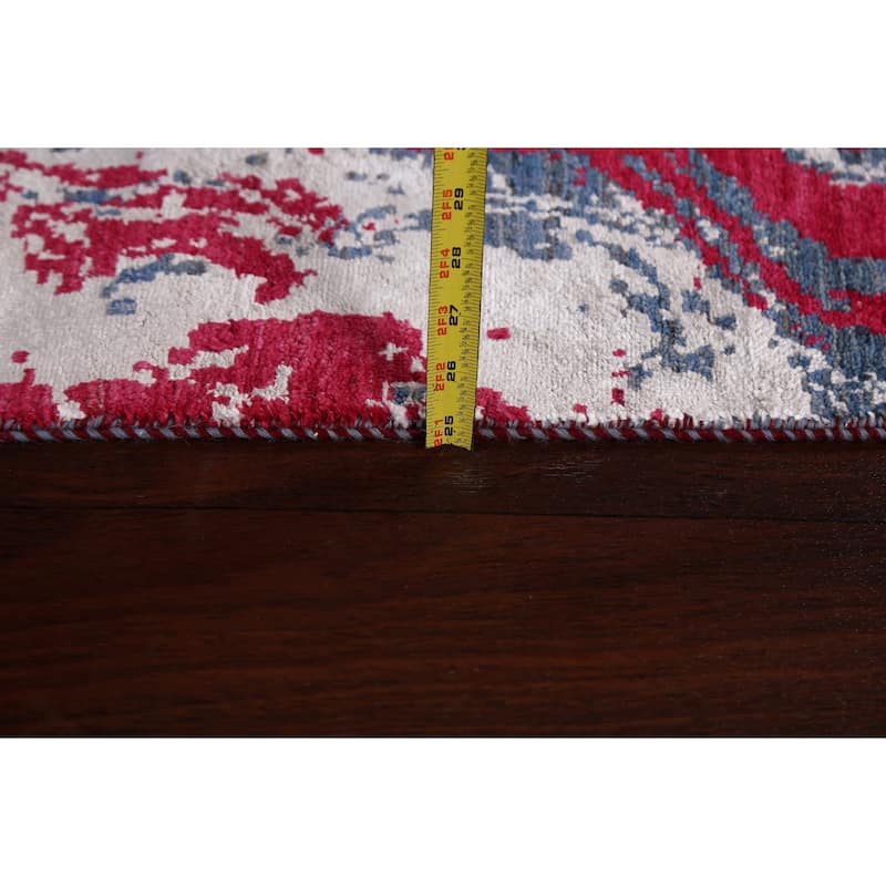 Wool/ Silk Artistic Abstract Oriental Runner Rug Hand-knotted Carpet - 2'8" x 10'2"