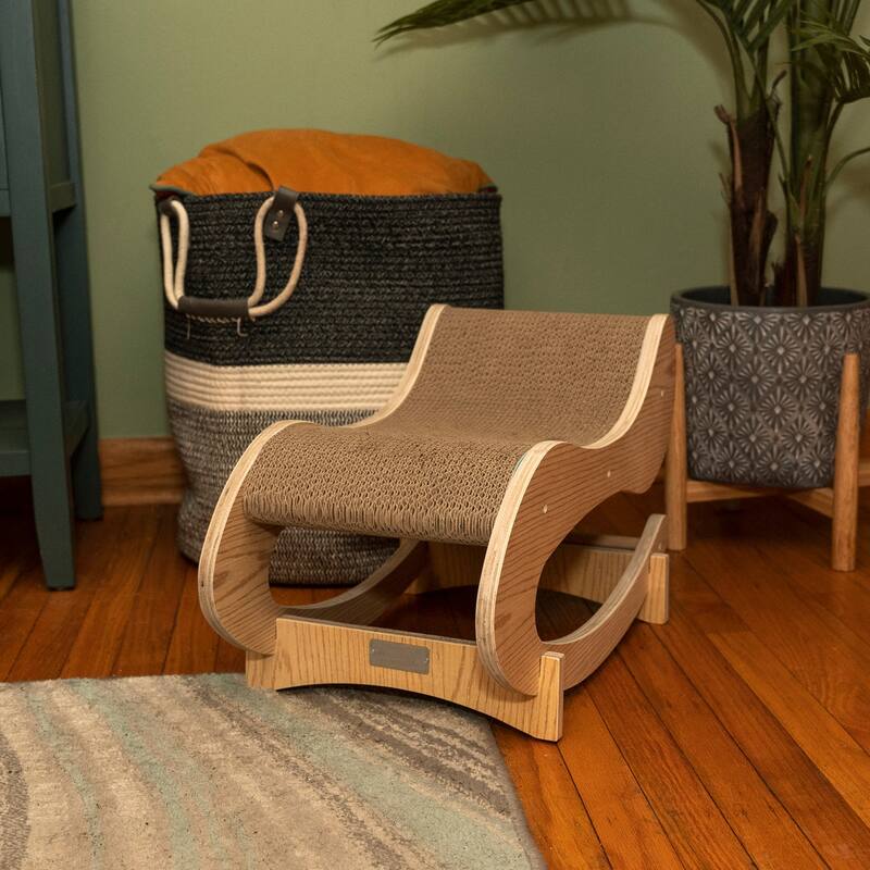 Real Wood Medium Wooden Cat Rocking Chair, Detachable Cat Swing Chair - Natural Beige