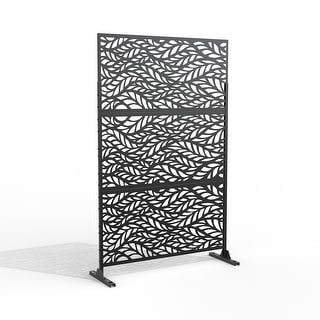 Free Standing Flowleaf Black Decorative Outdoor Privacy Screen, 47