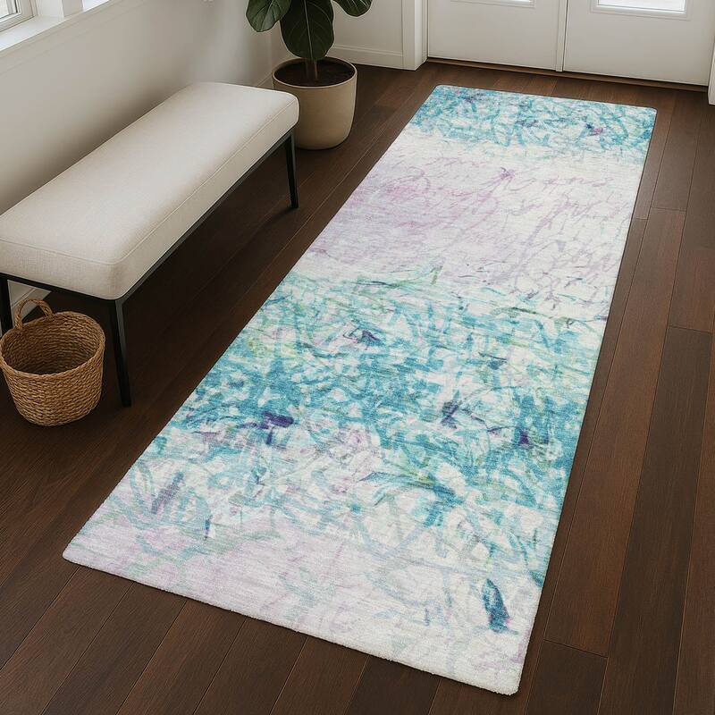 Machine Washable Indoor/ Outdoor Abstract Scribble Chantille Rug