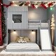 preview thumbnail 2 of 15, Twin Over Full House Bunk Bed with Ladder, Slide, Grey