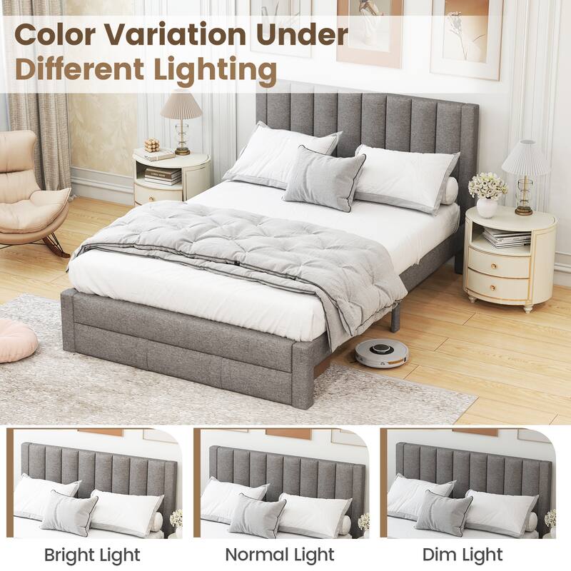 Gymax Queen Size Bed Frame w/Storage Drawer & Vertical Channel