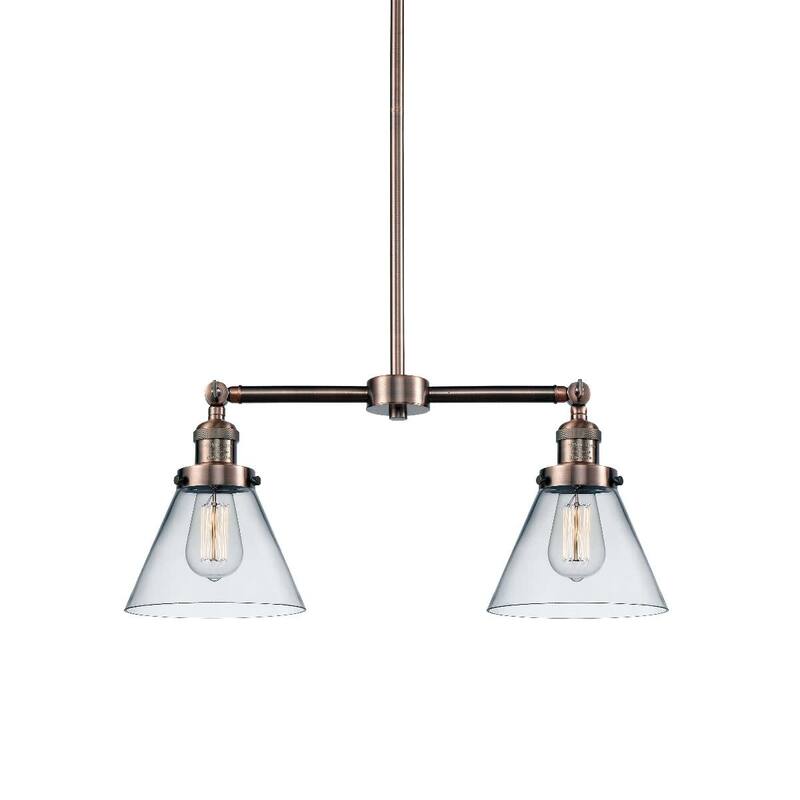 Innovations Lighting Large Cone 2 Light 21" Wide Linear Chandelier - Antique Copper / Clear