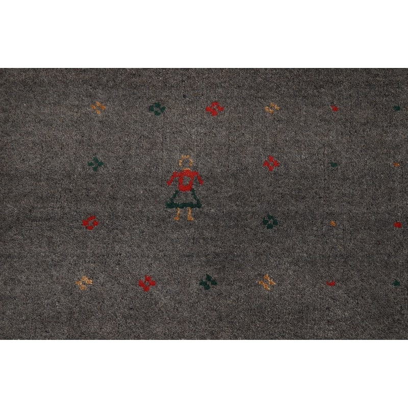 Hand Knotted Oriental 100% Wool Carpet Tribal Tribal Greys & Charcoal Gabbeh Area Rug - 8' 2'' X 5' 2''