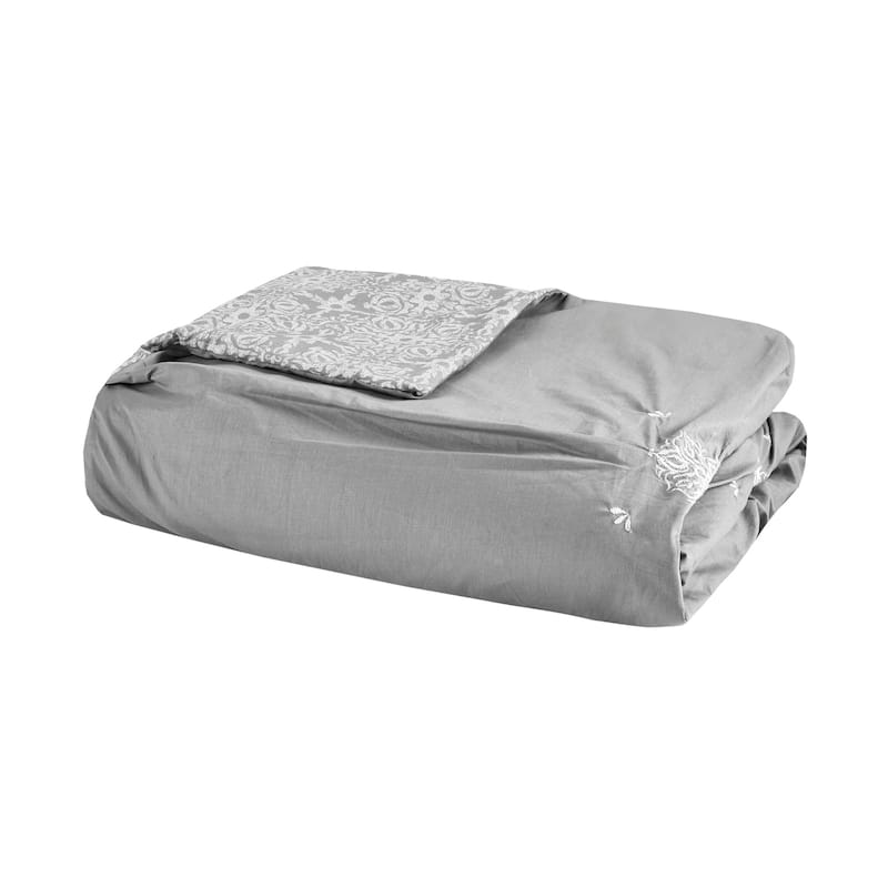 Madison Park Edna Embroidered Cotton Reversible Duvet Cover Set