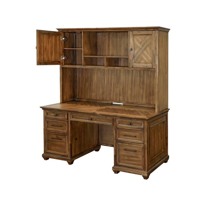 Traditional Wood Hutch With Doors, Storage Hutch, Office Storage, Fully Assembled, Brown