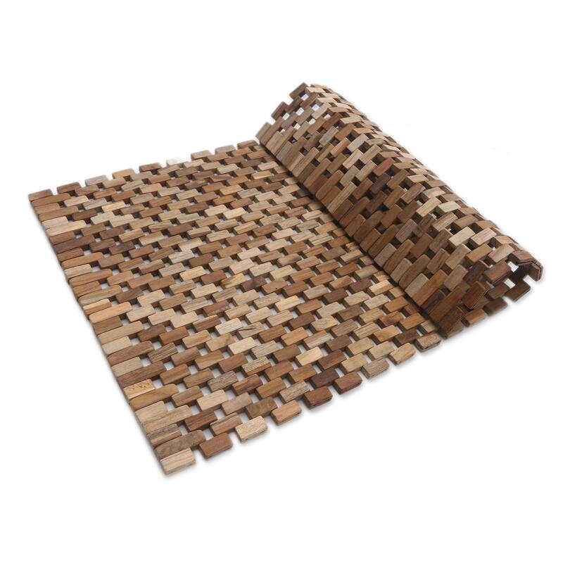 NOVICA Handmade Jogja Pave Teak Wood Door Mat (27 Inch)