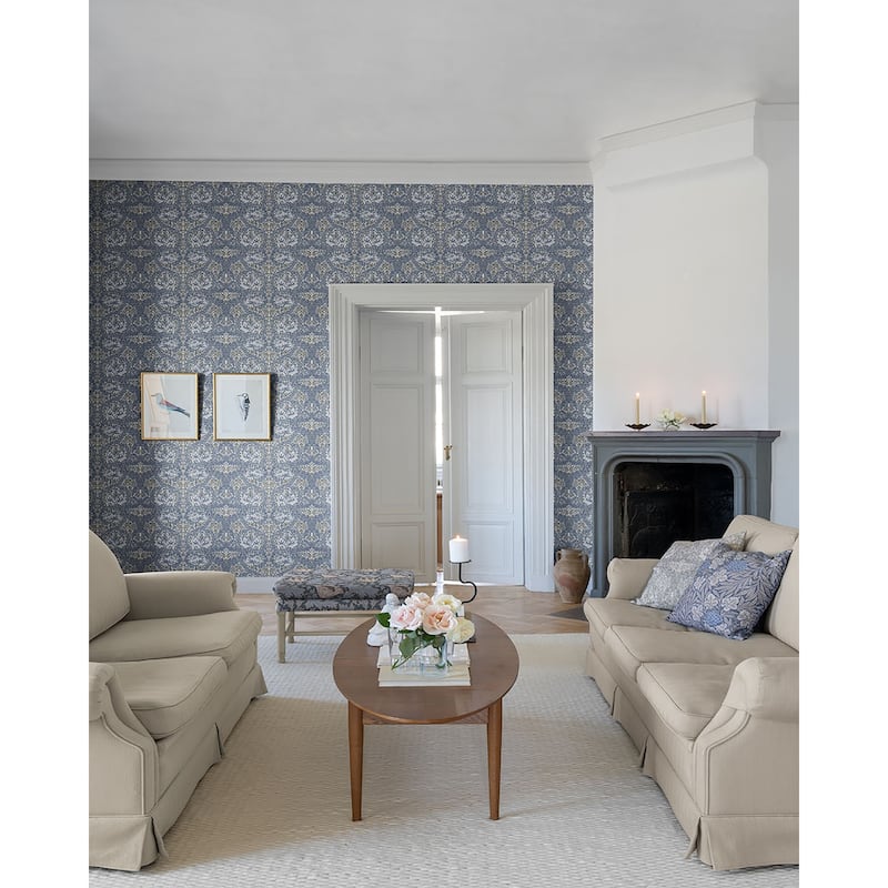 A-Street Prints African Marigold Blue Floral Wallpaper