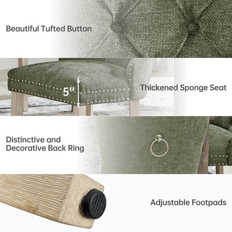 Mordern Fort Vintage Dining Table Set, Tufted Upholstered Chairs with Studded Trim