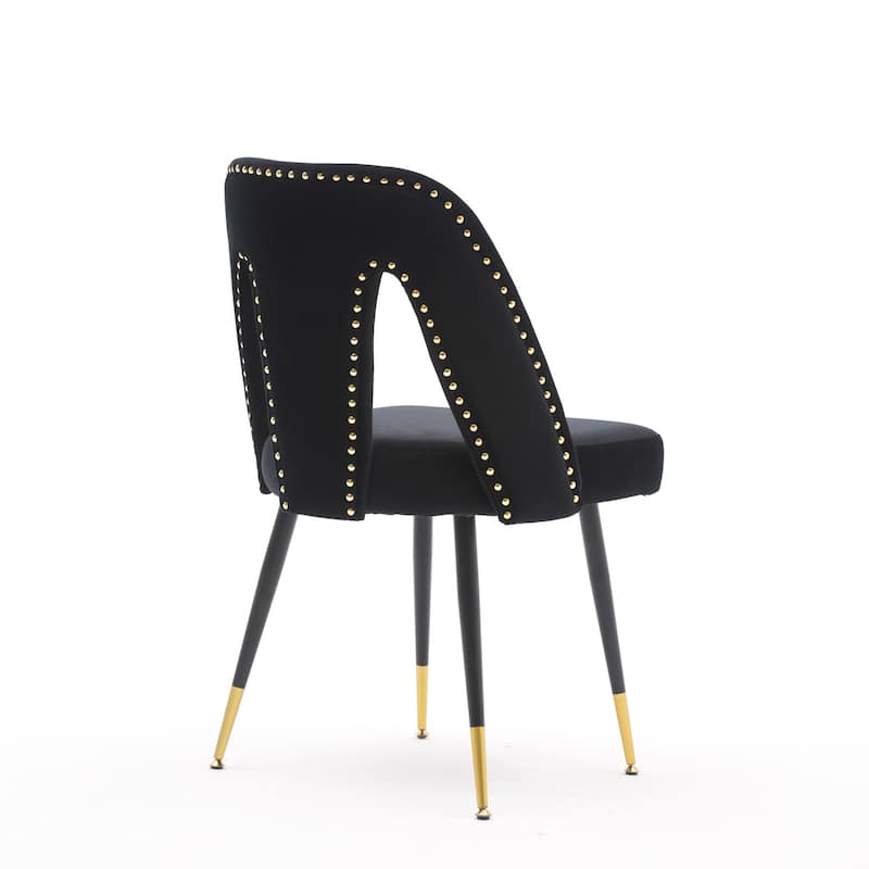 Set of 2 Modern & Contemporary Upholstered Dining Chairs with Nailheads and Metal Legs
