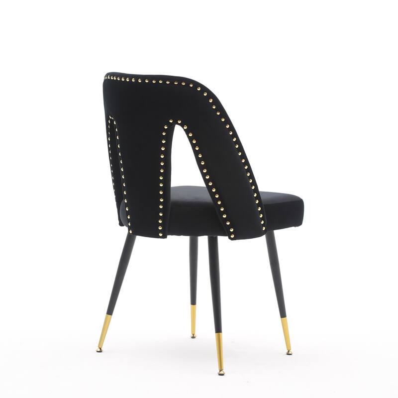 Set of 2 Velvet Upholstered Dining Chair with Nailheads and Metal Legs