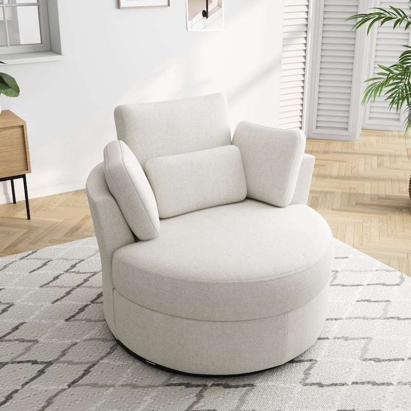 Upholstered Swivel Accent Chair with Wooden Tray Storage Ottoman