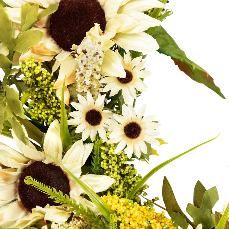 24" Beige Sunflowers Artificial Fall Harvest Wreath