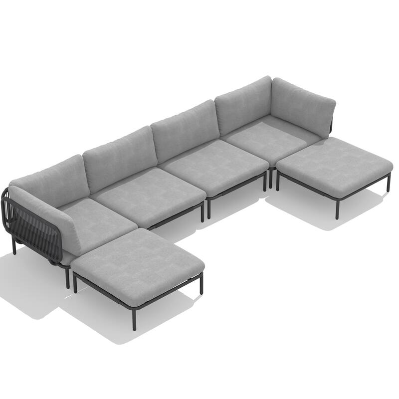 Outdoor Patio Cushion Sectional Sofa Set Furniture DIY Free Combination Set - DarkGrey,6Seat&6arms - 6-Piece