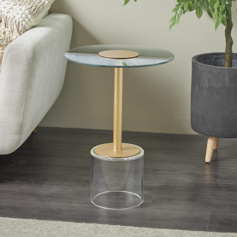 Acrylic Plastic Accent Table with Elevated Base and Gold Stand - Clear - Roche River Decor