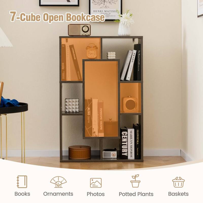 Costway 7-Cube Geometric Bookshelf with Anti-Toppling Device Modern - See Details