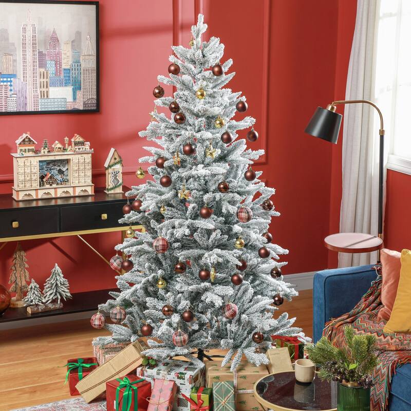 6FT Snow Flocked Christmas Tree, Easy Setup, Flame Retardant & Metal Stand