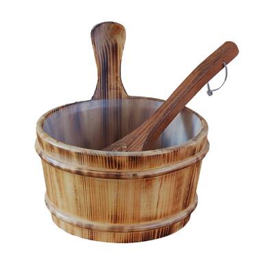 ALEKO Pine Wood Sauna Bucket with Plastic Liner and Water Scoop