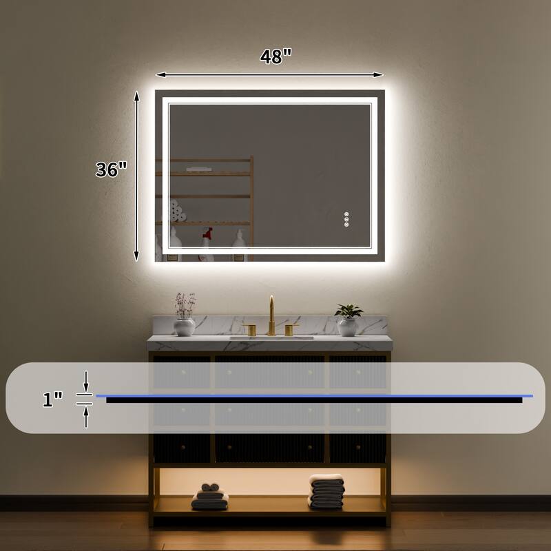 Modland Frameless LED Bathroom Mirror Backlit and Front Light Dimmable