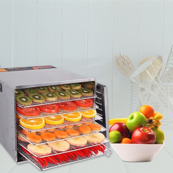 Costway 10 Tray Food Dehydrator Stainless Steel Fruit Jerky Dryer Blower Commercial - Sliver