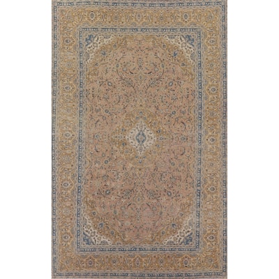 Distressed Floral Kashan Persian Antique Area Rug Handmade Wool Carpet - 9'0" x 12'5"