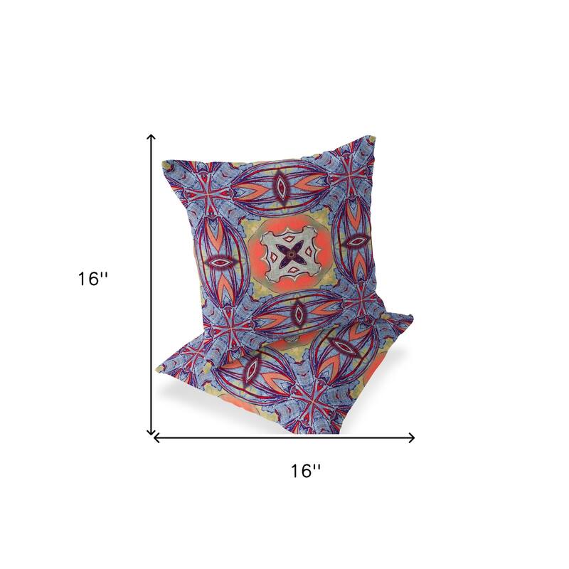 HomeRoots Set of Two 16" X 16" Blue and Purple Blown Seam Floral Indoor Outdoor Throw Pillow - 16.00' X '16.00' X '5.00