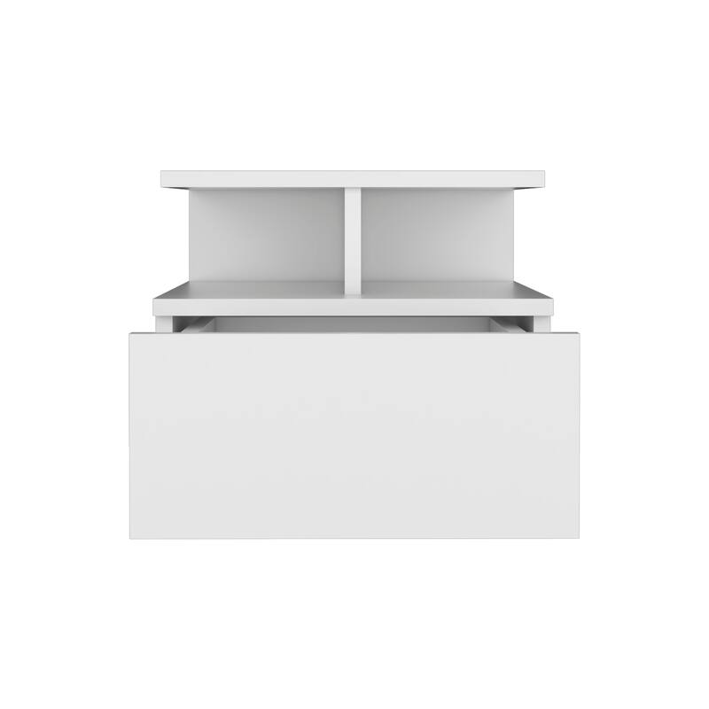 Wall-Mounted Nightstand with Drawer and 2-Tier Shelf, White