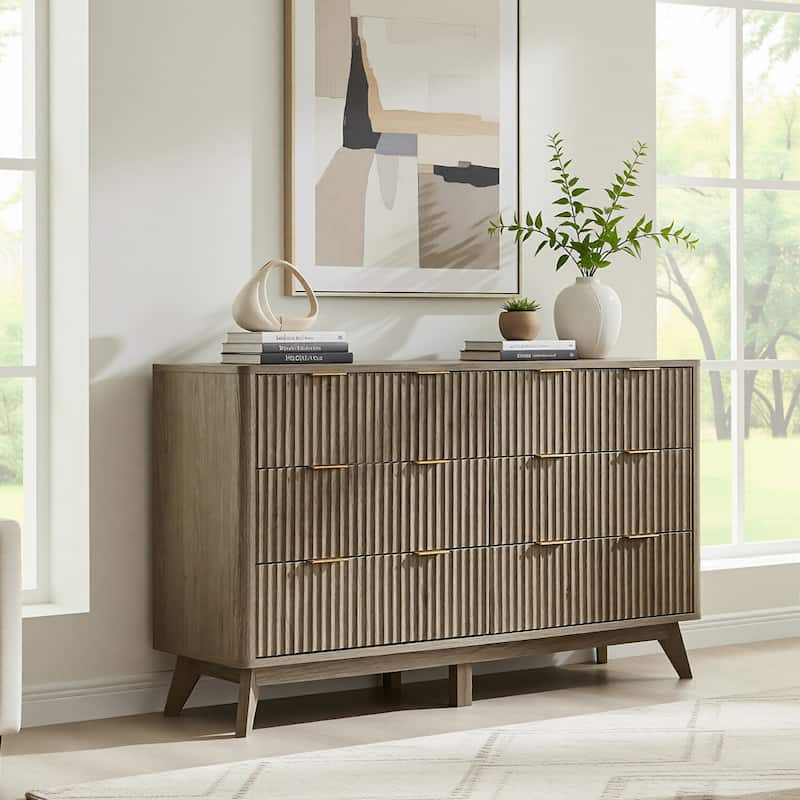 Fluted 6 Drawers Dresser, Modern Chest of Drawers, for Bedroom - Grey Alder