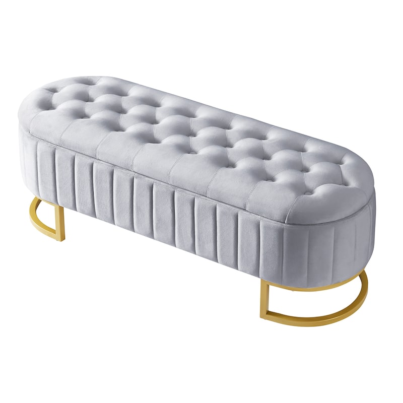 Upholstered Velvet Storage Ottoman Bench with Button-Tufted,Metal Legs