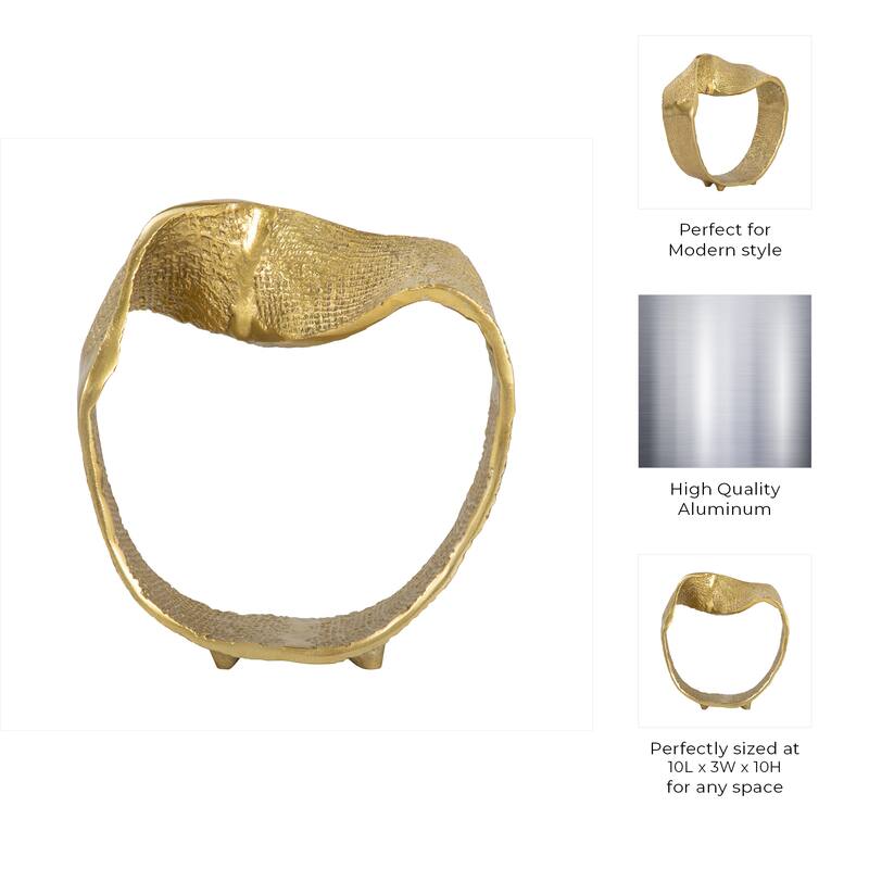 Twisted Hammered Ring Table Sculpture and Statues for Home Decor, Gold
