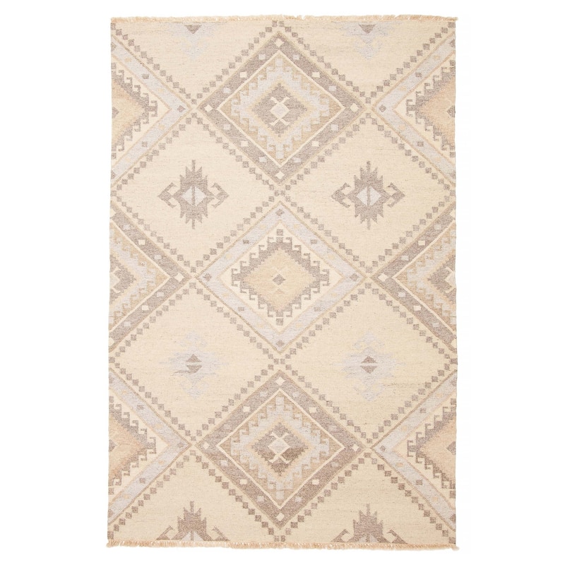 ECARPETGALLERY Flat-Weave Ankara FW Cream Wool Kilim - 5'1 x 8'0 - Cream - 5'1 x 8'0
