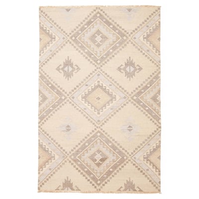 ECARPETGALLERY Flat-Weave Ankara FW Cream Wool Kilim - 5'1 x 8'0
