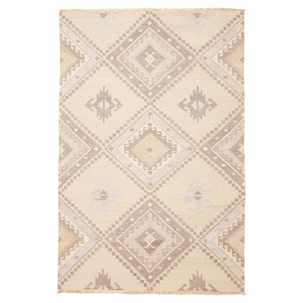 ECARPETGALLERY Flat-Weave Ankara FW Cream Wool Kilim - 5'1 x 8'0