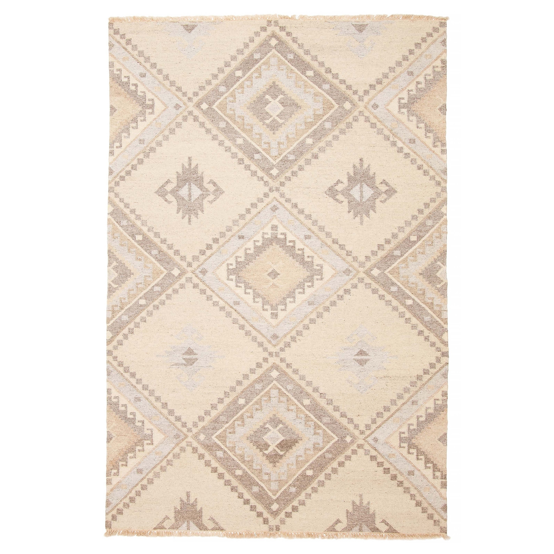 ECARPETGALLERY Flat-Weave Ankara FW Cream Wool Kilim - 5'1 x 8'0