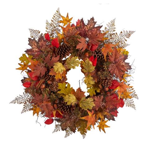 30" Autumn Maple Leaves Fall Wreath - Green - 30