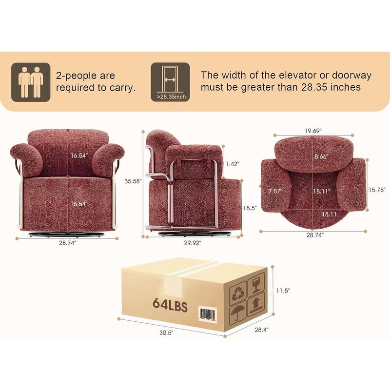 Modern Swivel Boucle Accent Chair Lounge Chair with Gold Metal Base